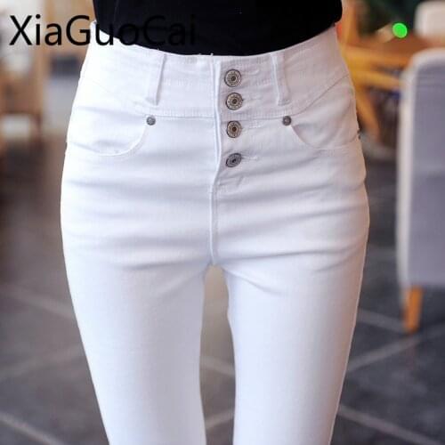 Women High Waist Jeans Female Office Lady Women Skinny Pencil Pants White Leggings Women Pencil Jeans Pants