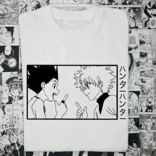 Gon and Killua T-Shirt Mens Fashion Hunter X Hunter Mens Cotton T-shirt Japanese Anime HxH Printed T-shirt Clothing