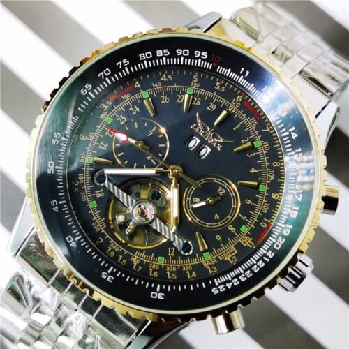 Jaragar 2020 Golden Bezel Scale Tourbillon Automatic Mechanical Watch Men Date Stainless Steel Band Watches Brand Montre Homme