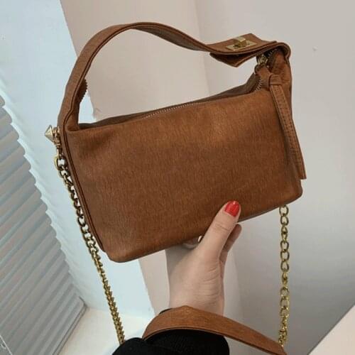 Brown Crossbody Bags for Women Pu Leather Messenger Bags Sac Vintage Golden Chain Shoulder Bag Female Handbags Solid Color Women