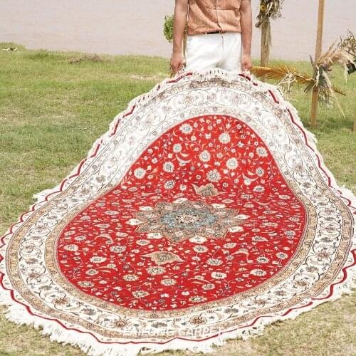 6'x9' Red Silk Carpet Medallion Hand Knotted Sitting Room Oval Kashmir Rug (YL0968A)