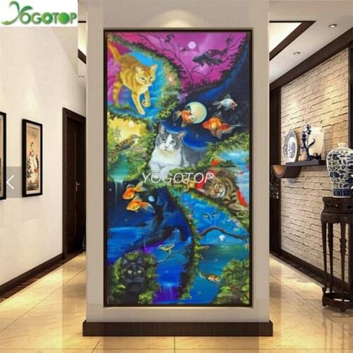 Fantasy forest cat full square round Diamond embroidery animals mosaic daimond picture New arrival christmas diamond art YY2933