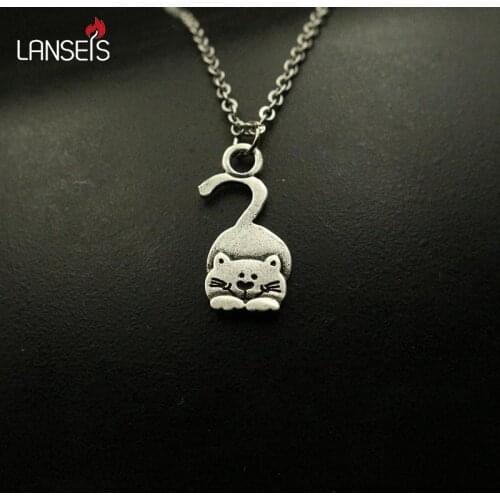 Lanseis 1pcs cute animal necklace pendant women little cat pendant