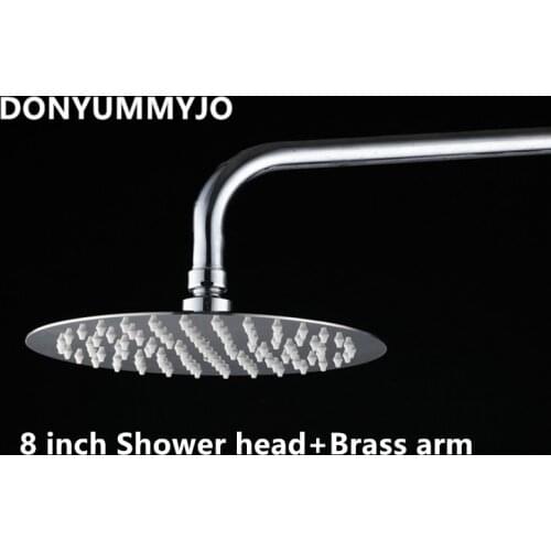 Brass Shower Arm+8' Stainless Steel Round Over-head Shower Sprayer Top Rainfall shower Bathroom Faucet Accessories