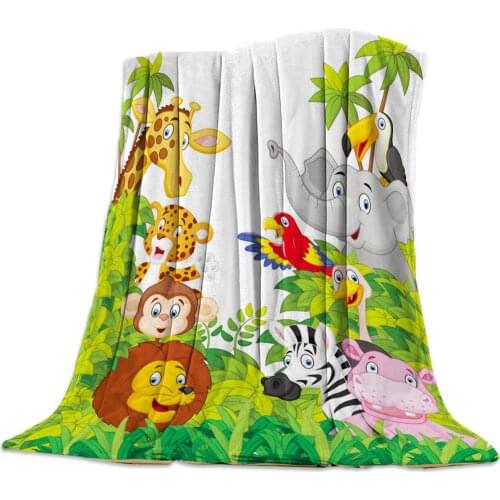 Forest Animal Cartoon Giraffe Lion Zebra Throw Blanket Portable Soft Sofa Blanket Warm Microfiber Flannel Blankets for Beds