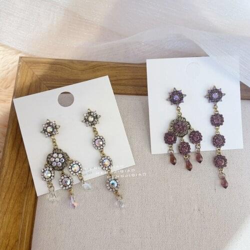 MENGJIQIAO Korean Vintage Baroque Asymmetric Crystal Long Drop Earrings For Women Girls Temperament Tassel Pendientes Jewelry