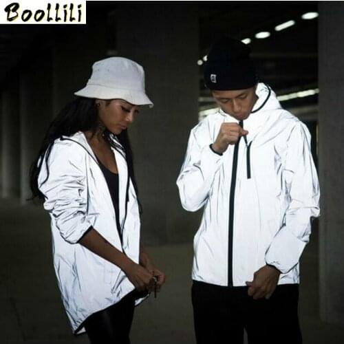 4XL Mens Jacket Autumn Reflective 3M light Hoodies Jackets movement Hip Hop Waterproof Windbreaker hooded Fluorescent Coat Men