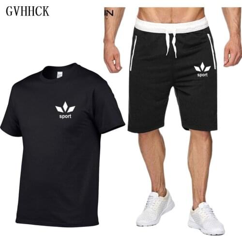 Mens Running Sets Tracksuit Quick-drying Breathable T-short+Stretch Sweatpants Summer Jogging Fitness training Sports Suits