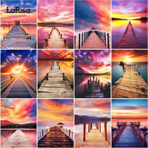 5D DIY Diamond Cross Stitch Kit Bridge Full Square Round Resin Diamond Painting Diamond Embroidery Sunset Landscape Art Picture
