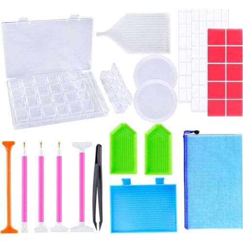 26 Pieces 5D DIY Diamond Painting Cross Stitch Tool Set Including Diamond Stitch Pen, Tweezers, Glue, Plastic Tray and Diamond E
