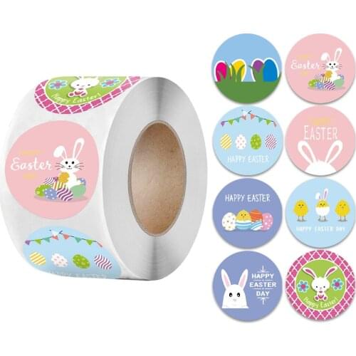 1.5inch Happy Easter Sticker Egg Rabbit Paper Sticker Labels Easter Party Gift Bag Box Envelope Seal Decoration Scrapbook