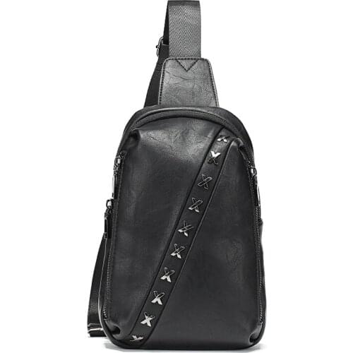 New mens bag Fashion street small chest bag Korean youth shoulder bag Rivet chest bag personality men and women small