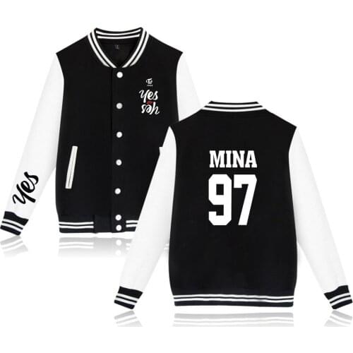 New Kpop TWICE YES OR YES Print Fashion Baseball Jacket Men Women Casual Pocket Long Sleeve Hoodies Jackets Sweatshirt Coat Tops