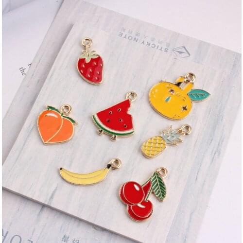 New Arrival Enamel Fruit Jewelry Charms Oil Drop Alloy Cherry Grapefruit Peach Watermelon Pinapple Banana Strawberry Pendant