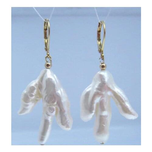 14K/20 YELLOW GOLD Huge AAA White South Sea Baroque Pearl Earrings