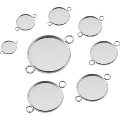20pcs/lot Two Holes Hanging Stainless Steel Cameo Cabochon Base Setting Fit 6/8/10/12/14/16/18/20/25/30mm for DIY Jewelry Making