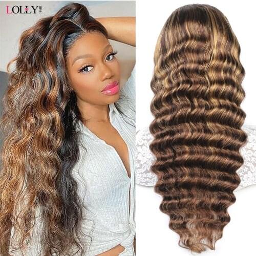 Highlight Lace Front Human Hair Wigs 4 27 Brazilian Loose Deep Wave Wigs Ombre Deep Wave Wig For Women Remy Wig With Highlights