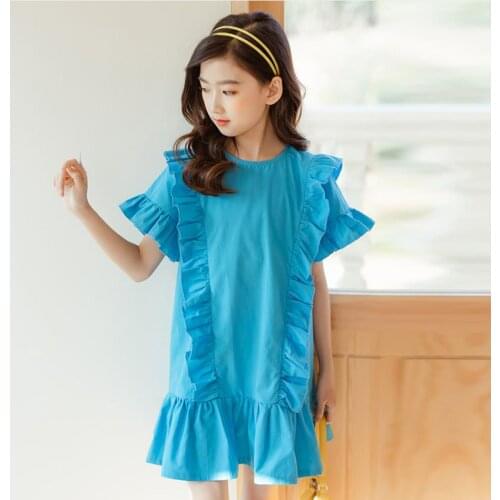 Wholesale Girl ruffles dress summer new short sleeve sweet style dress children o-neck dress baby holiday dress kids clothes 100
