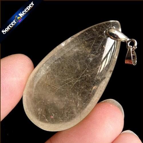 Rare Natural Quartz Gold Rutilated Garden Quartz Crystal Love Necklace Pendant natural minerals Fish Tank Beads PS404