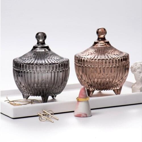 European style creative retro high striped glass jewelry box household jewelry box ring jewelry storage box decorative ornaments