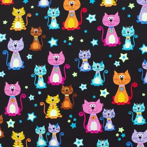 1 yard Cotton Fabric for cloth,handmade,patchwork,bedding - Cartoon Cats and Stars (width=110cm)