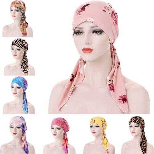 2021 Fashion Printed Flowers Women Inner Hijabs Cap Muslim Head Scarf Turban Bonnet Ready To Wear Ladies Wrap Under Hijab Caps