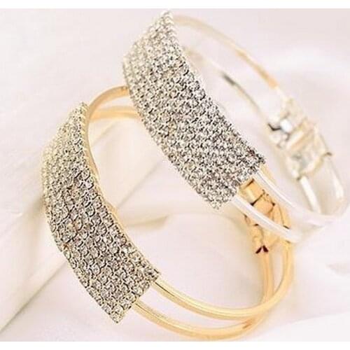 High Quality Women Fashion Gold & silver color Shine Crystal Bracelets & Bangles women heart shape bracelet Gift Jewelry