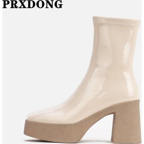 Women Ankle Boots New 2021 Autumn Winter Warm Short Boots High Heels Platform Shoes Woman Dress Party Casual Elastic Boots 39 40