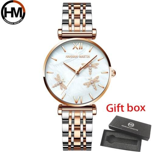 Japan Akoya Pearl Shell Dragonfly Relief Ladies Luxury Rhinestone Fritillary Dial Stainless Steel Watches For Women Dropshipping