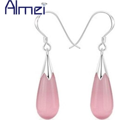 Almei 5%Off Silver Color Drop Earrings For Women Wedding Party Womens Jewelry Red/White/Green Water Drop Earring Brincos R131