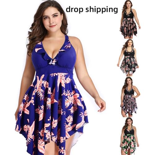 2021 plus size swimsuit, party beach dress, printed plus fat plus size dress, lace split skirt