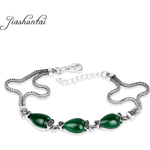 ZHJIASHUN Retro Chalcedony Agate 100% 925 Sterling Silver Bracelets For Women Vintage Natural Gemstones Silver Jewelry Female