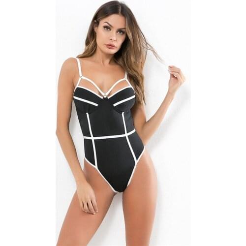 Bodies Women Sexy Sleeveless Strappy Bodysuit Stripes Sling Hollow Out Romper Erotic Push Up Jumpsuit Open Back Deep Neck Romper