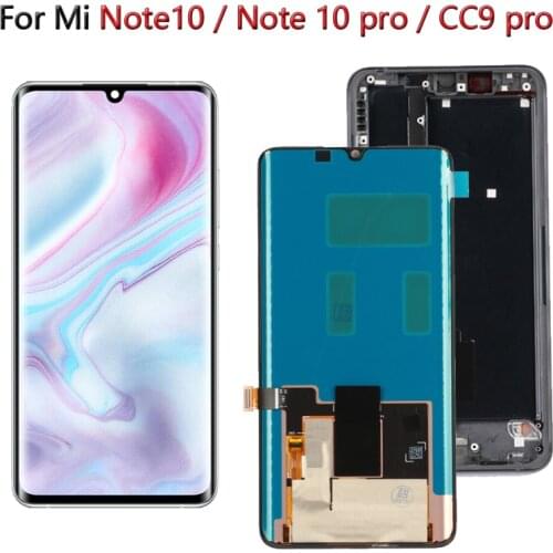 6.47'' AMOLED CC9Pro Screen For Xiaomi Note 10 Lcd Note10 Pro LCD Display Touch Screen Digitizer With Frame For Xiaomi CC9 Pro