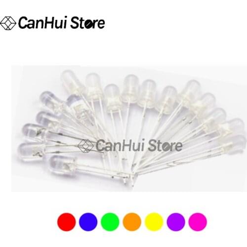 100pcs 5mm LED Emitting Diode F5 Red Blue Yellow Green White Orange Purple Pink DIY Light Diode Lamp Bead