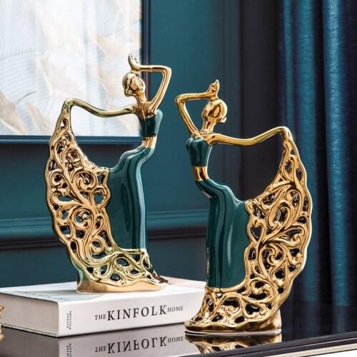 2pcs Art decoration living room wine cabinet TV cabinet home decoration home room Peacock Dancer ceramic European modern