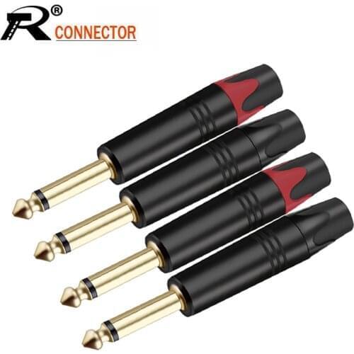 2PCS Mono 6.35MM Jack 6.3MM Male Plug Connector Aluminum Tube Brass Gold Plated 1/4 Inch Microphone Plug Audio Cable Connector