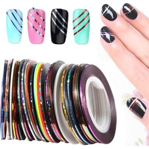 30pcs / Set Nail Gold Silver Wire Painted Line Striping Tape Line DIY Nail Art Sticker Rhinestones Decoration Tool