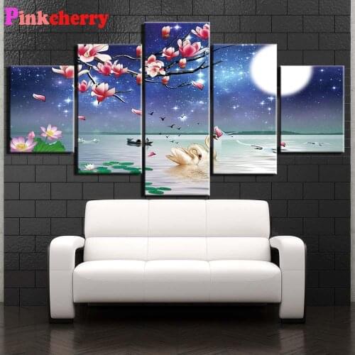 5 d diy diamond mosaic Swan Lake moon landscape Diamond For Living Room Home Decor diamond Painting embroidery 5 piece