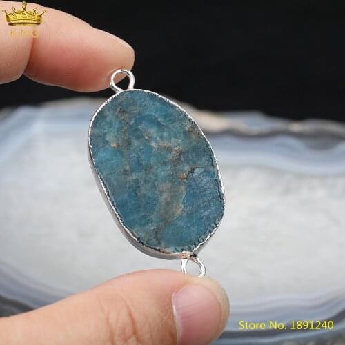 5Pcs/Lot Nature Stone Charms Pendant Faceted Slice Blue Kyanite Double Holes Connectors For DIY Bracelet Making GH-505KBAJ