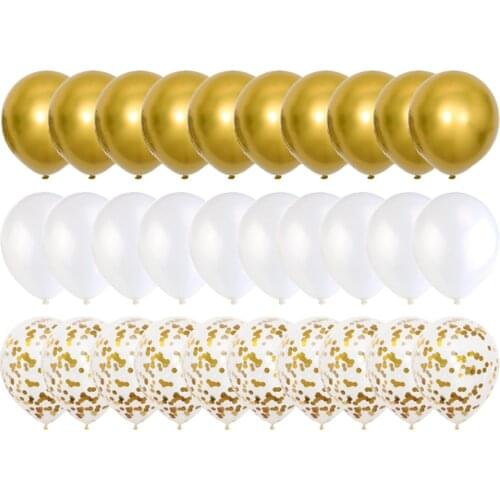 50pcs Mixed 12 Inch Latex Balloon Gold Metal Chrome Balloon Confetti Matte White Birthday Party Romantic Wedding Decoration Glob