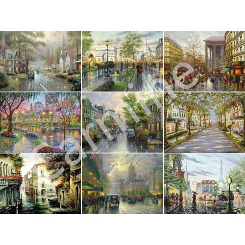 5D DIY Landscape City Street Diamond Painting Cross Stitch Wall Art Diamond Embroidery Full Round&Square Drill Home Decoration