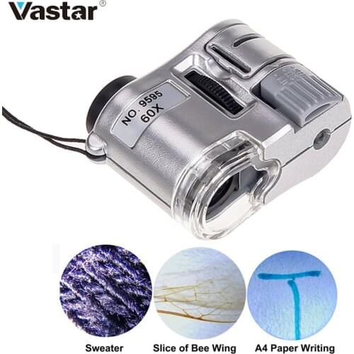 60X Handheld Magnifying Glass Mini Pocket Microscope Loupe Currency Detector Jeweler Magnifier With LED Light