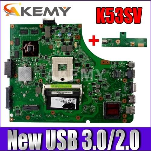 Akemy NEW MB K53SV motherboard For ASUS K53SC X53S K53SV K53SM K53SJ P53Sj laptop mainboard HM65 GT540M-GPU USB-2.0 / 3.0
