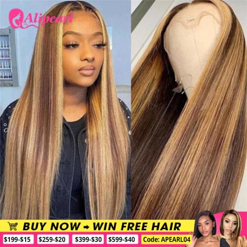 AliPearl Hair Highlight Straight T Part Lace Wigs For Black Woman Brazilian Straight Lace Front Human Hair Wigs Colored Lace Wig