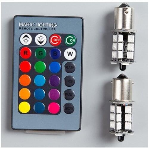 Car LED remote control colorful fog lamp brake light 1157 H11 7440 1156 27RGB reversing light 5050