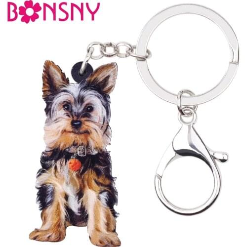 Bonsny Acrylic Lovely Yorkshire Terrier Dog Key Chains Keyrings Gift For Women Girl Ladies Handbag Charms Fashion Animal Jewelry