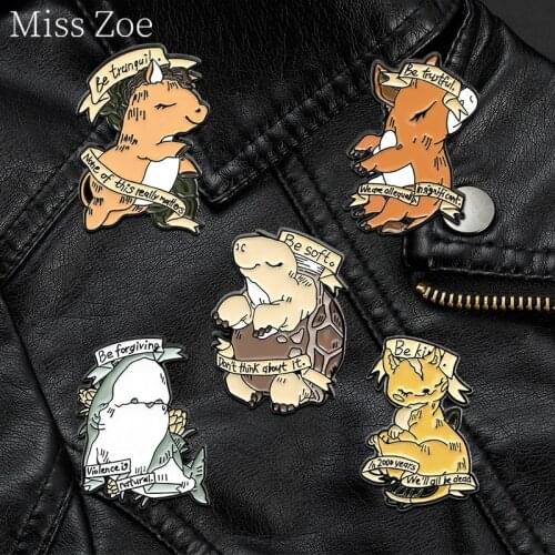 Cartoon Cute Sloth Fox Funny Quote Whale Horse Turtle Cat Brooch Bag Lapel Pin Cartoon Animal Badge Jewelry Gift For Kids Friend