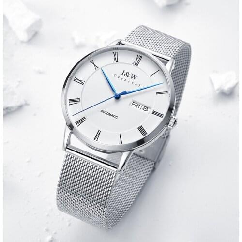 NH36A Mens Watch Luxury Brand CARNIVAL Mechanical Watches Roma Dial Automatic Watch Sapphire Double Calendar Mesh Strap Relogio