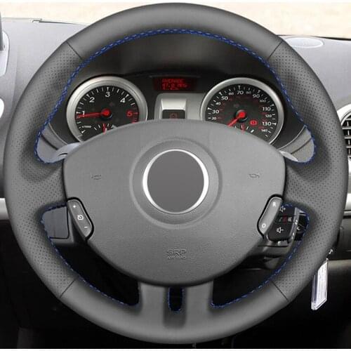 Black Leather Custom Car Hand-stitched Car Steering Wheel Cover for Renault Clio 3 2005-2013 Clio 3 RS 2005-2013